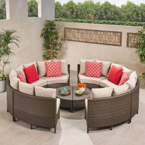 10 Piece Oval Shape Outdoor Wicker Patio Furniture (Dark Brown & Cream)