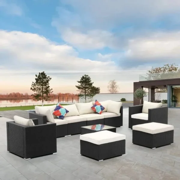 6-Piece Outdoor Conversation Set (Black/Off-white)