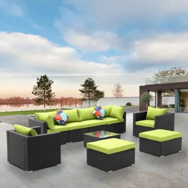 6Pcs Outdoor Wicker Sectional Patio Set (Black/Light Green)
