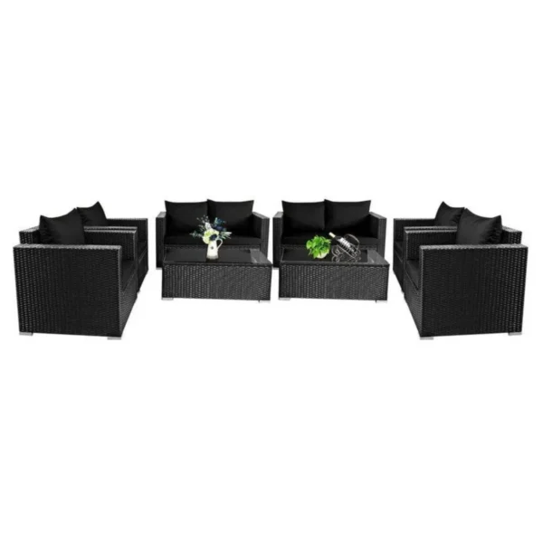 Patio Furniture Set Waterproof Black Outdoor Sectional Sofa with Soft Cushions