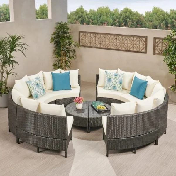Oval 10PCS Patio Furniture Set (Dark Brown & Light Cream)