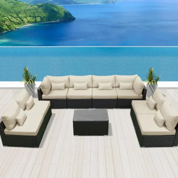 Outdoor Conversation Set 8 Seater Sectional Sofa (Black & Cream)