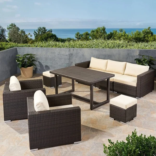 6-Piece Outdoor Patio Dining Set with Table and Chairs (Dark Brown/Cream)