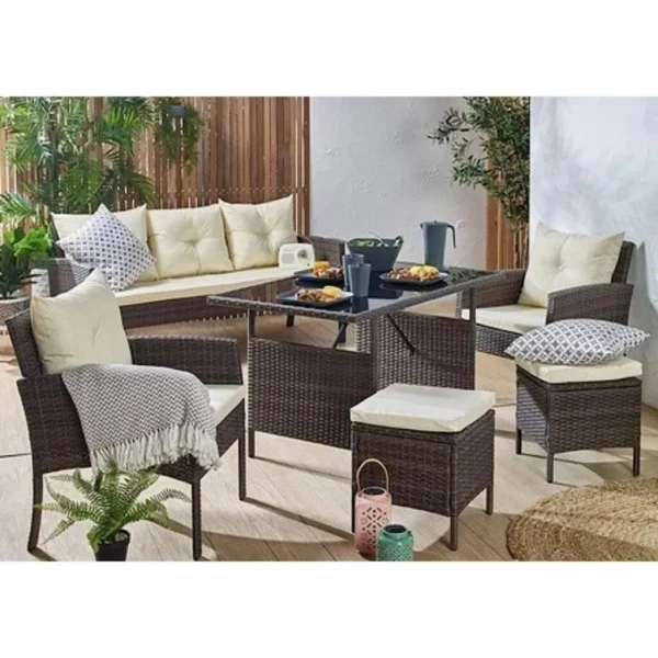 6-Piece All-Weather Patio Furniture Set (Dark Brown & Cream)