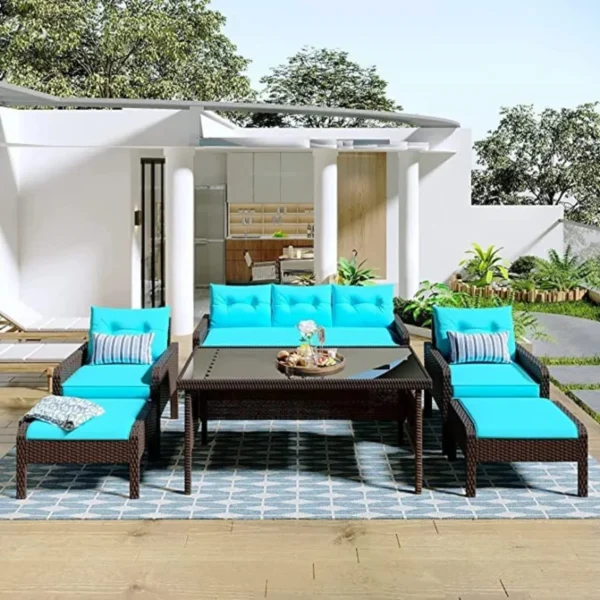 6-Piece Outdoor Patio Conversation Set – Dark Brown & SkyBlue