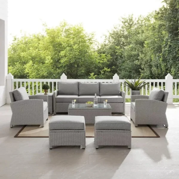 7Pcs Outdoor Wicker Sectional Patio Furniture Set (Silver/Grey)