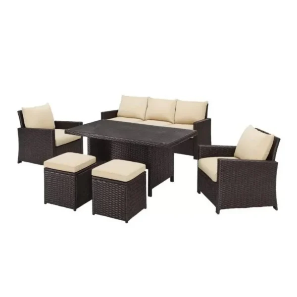 Outdoor All-Weather Wicker Rattan Sofa Set (Dark Brown & Cream)