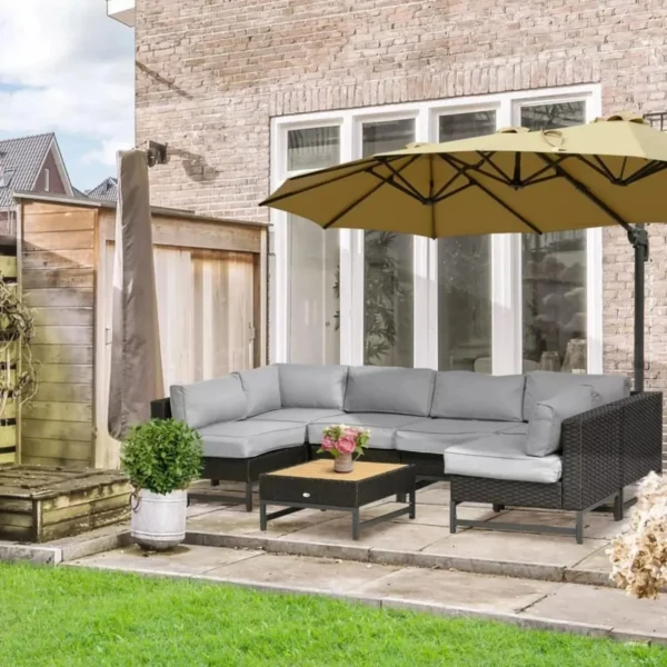 5 Piece L Shape Sectional Patio Set (Black/Grey)