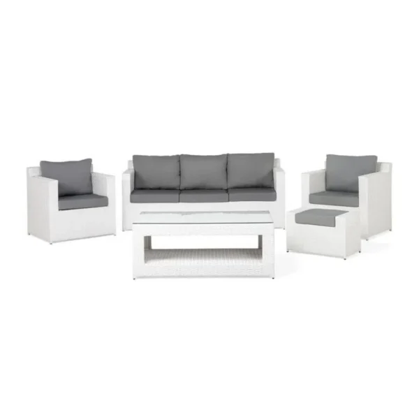 5-Piece Weather Resistant Patio Set: White Sofa & Grey Cushions