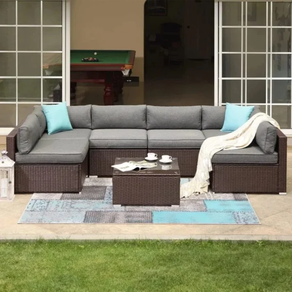 Garden Conversation Sofa Set (Dark Brown/Grey)