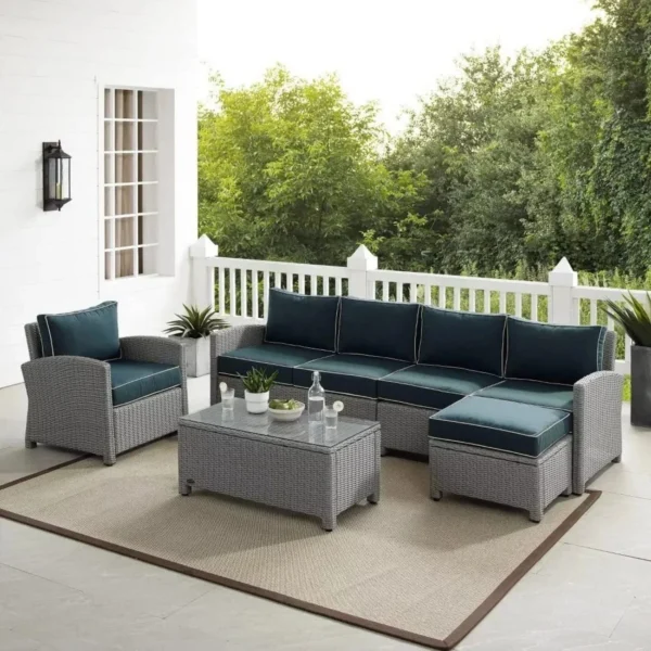 Outdoor Sectional Sofa Set – Grey & Navy Blue