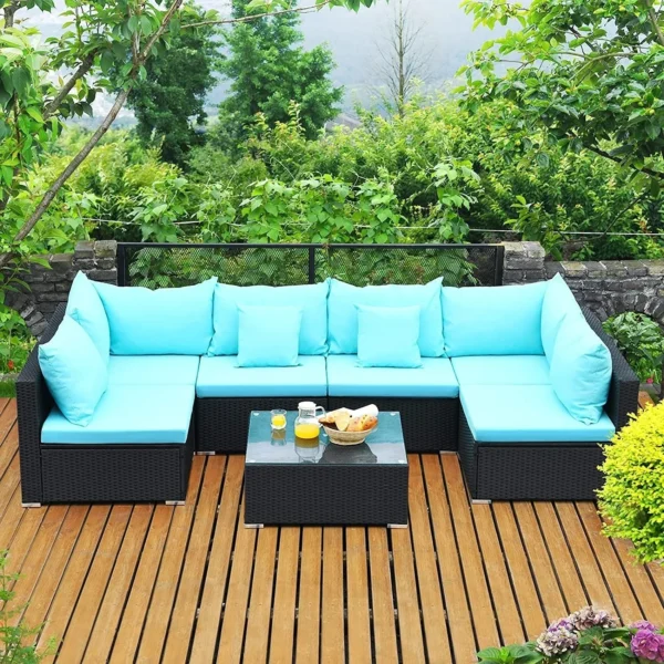 Patio Sectional Sofa Set (Black/Turquoise)