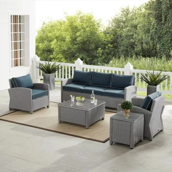 DEVOKO Outdoor Patio Furniture Set – Silver & Navy Blue