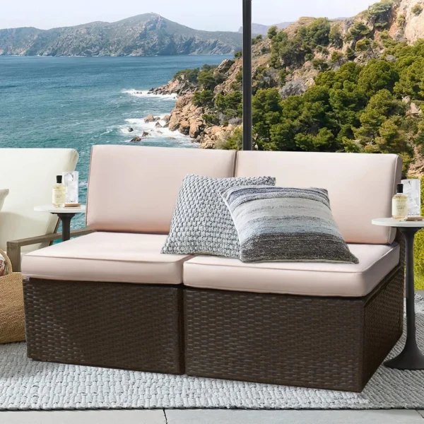 Wicker Loveseat 2-Piece (Dark Brown)