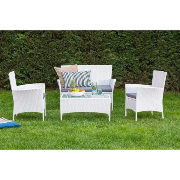 4 Piece Patio Furniture All Weather Outdoor Sectional (White and Grey)