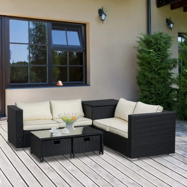 4pc Rattan Conversation Set (Black/Cream)