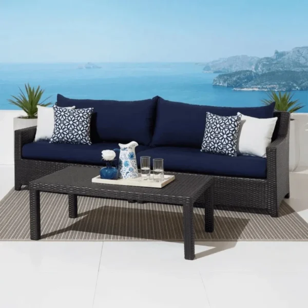 Dark Brown 3-Seater Outdoor Rattan Wicker Loveseat Couch Furniture with Waterproof Cushioned Sofa and Center Table