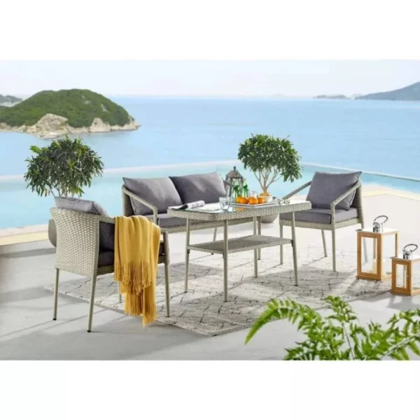 4 Seater Outdoor Sofa Dining Set (Silver/Grey)
