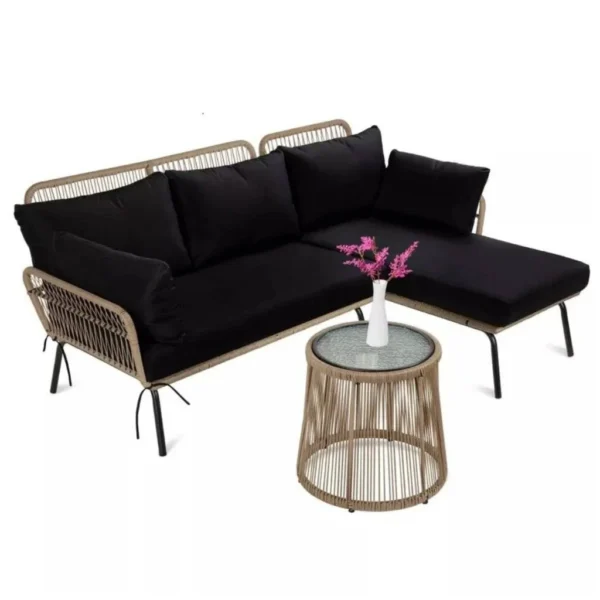 L-Shaped Conversation Sofa Set (Beige/Black)