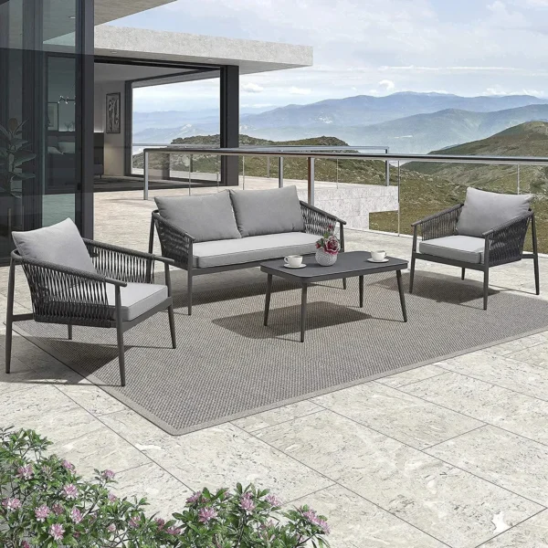 4 Seater Outdoor Sofa Set (Black & Dark Grey)